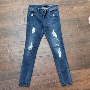 bebe Dark Blue Ripped Skinny Jeans